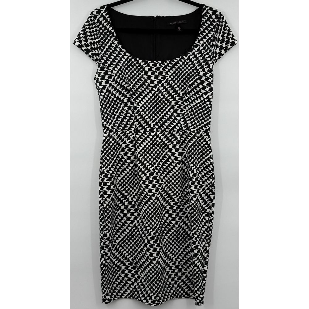 Victoria's Secret Black White Houndstooth Plaid ScoopNeck Cap Sleeve Dress Sz 10